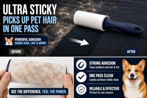 Extra Sticky Lint Roller for Pet Hair, 6 Pack 600 Sheets