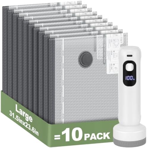 10 Large Vacuum Storage Bags with Rechargeable Electric Air Pump