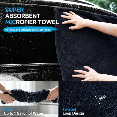 2 Pack Car Drying Towels, 48" x 24" Extra Large Microfiber Towels for Cars, Ultra-Absorbent 70/30 Blend, 1400 GSM, Streak Free, Twisted-Loop Drying Towels Car Detailing for SUV, RV, Truck