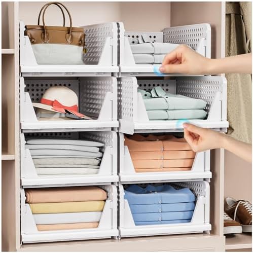 5 Pack Stackable Closet Storage Basket - Stackable Storage Bins
