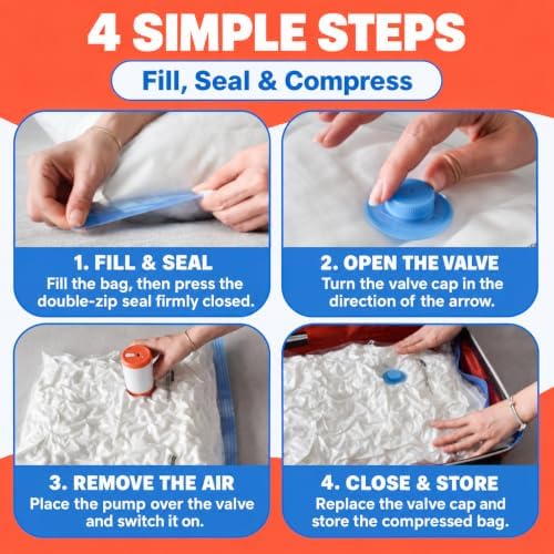 ShrinQing 12PCS Vacuum Storage Bags - with Rechargeable Electric Pump – Compression Vacuum Seal Bags for Travel, Luggage & Closet Organization – Space Saver Bags Set, 3 Sizes – Airtight, Reusable