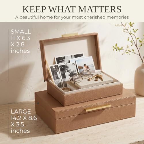 Decorative Storage Boxes with Lids - Set of 2 PU Leather Organizer Bins