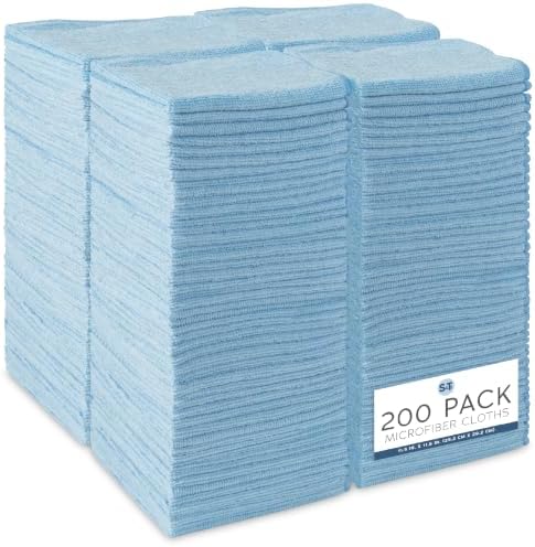 Microfiber Cleaning Cloth, 200 Pack, 11.5" x 11.5", Light Blue