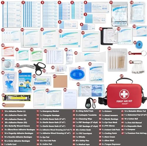 First Aid Kit 340 Piece, Premium Waterproof Hard Shell Medical Kit