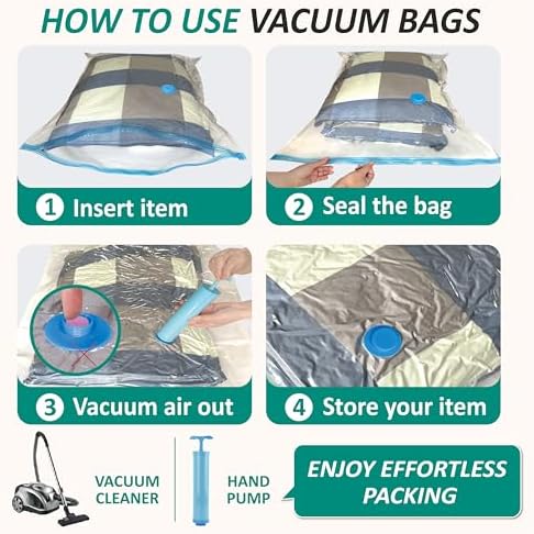 12 Jumbo Vacuum Storage Bags for Blankets & Bedding, Space Saver Bags