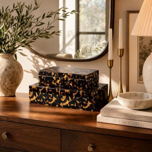 Decorative Storage Boxes - Set of 2 Tortoise Shell Organizer Boxes