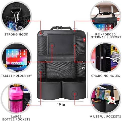 Backseat Car Organizer, Kick Mats Back Seat Protector with Touch Screen Tablet Holder, Back Seat Organizer for Kids with 9 Storage Pockets (2 Pack, Violet)