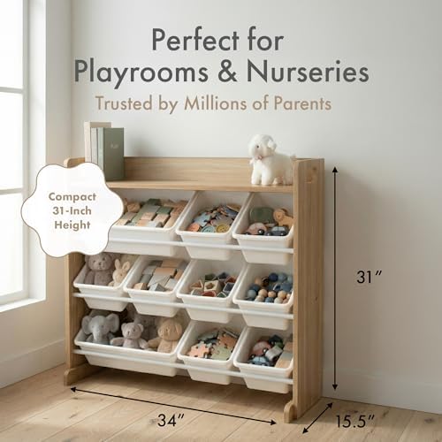 Kids Toy Organizer with Display Shelf, 9 Bins, 3 Tier Storage