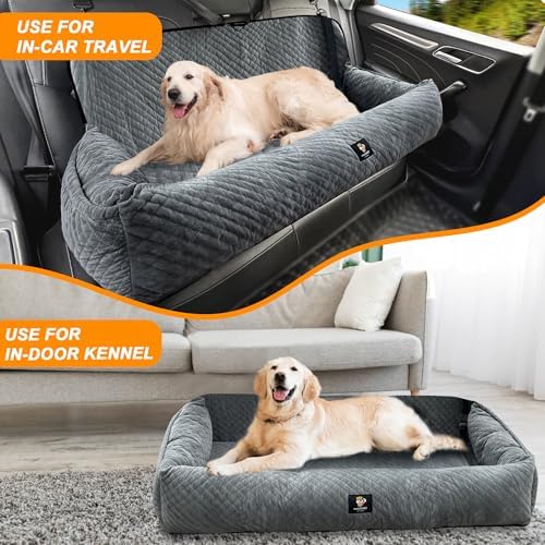 Dog Car Seat for Medium/Large Dogs Under 100 Lbs,Multi-Functional Dog Car Bed Washable Pet Travel Safety with Thick Cushion, Soft Safe Removable,for All Cars Back Seat（Grey）