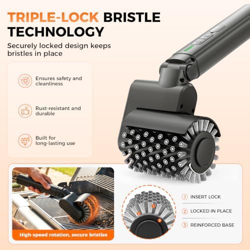 Electric Grill Brush for Outdoor,Cordless BBQ Cleaner Rechargeable
