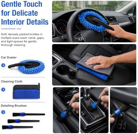 12 PCS Car Wash Kit, Car Cleaning Kit with 5.5 Gal Collapsible Bucket, 500 GSM XXL Drying Towel, Soft Felt Brushes and Storage Bag, Car Detailing Kit for Interior and Exterior Cleaning