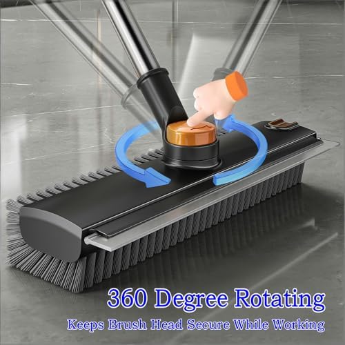 Floor Scrub Brush with Squeegee Long Handle 3 in 1 tub Brush 52'' 2026 Upgraded Multi-Functional Stiff Bristle Cleaning Scrub Brush Rotating Tile Brush for Cleaning Bathroom Patio, Pool, Garage