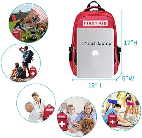 First Aid Bag Empty Red Emergency First Responder Trauma Multi-Pocket Traveling Field Trips Camping Essentials (Red, 1 Piece)