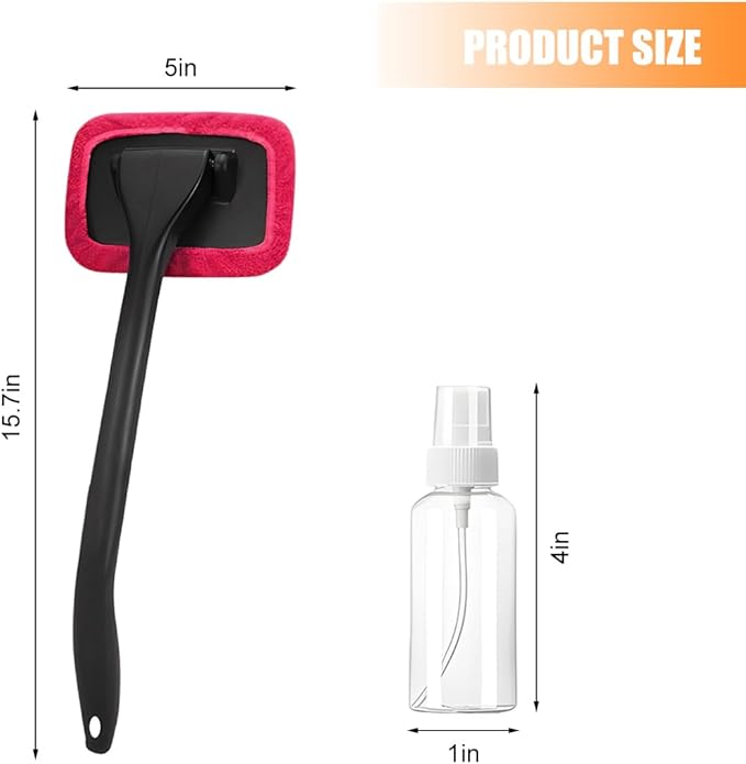 Car Windshield Cleaning Tool, Microfiber Vehicle Window Cleaner with 5 Washable Reusable Cloth Pad & 1 Spray Bottle, Automotive Glass Wiper Cleaning Kit Accessories, Universal Fit (Red)