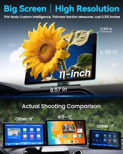 IK11 11-Inch Wireless Apple CarPlay Screen, Android Auto, 4K Dash Cam