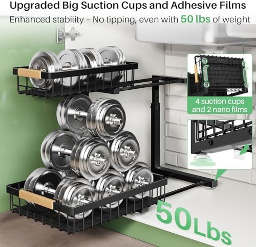 Under Sink Organizer, Thickened L-Shaped 2 Tier Pull Out Cabinet Storage