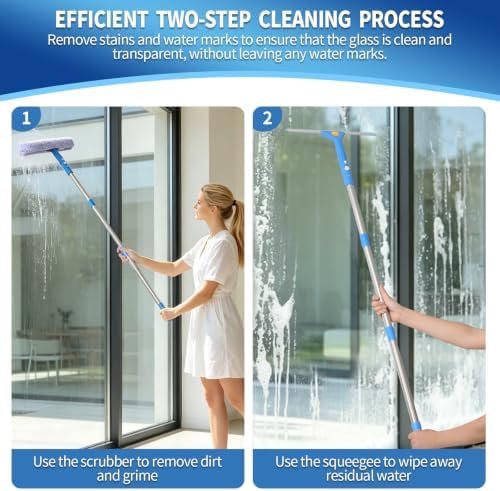 11PCS Window Cleaning Kit Washing Tool, Bucket 3 Gallon, 76 inch Long Handle Window Squeegee and Microfiber Scrubber,Equipped with Replaceable Squeegee and Scrubber for Home Business Use