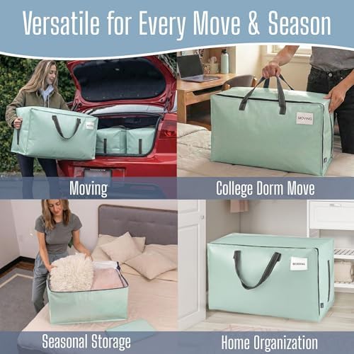 10 Pack Extra Large Heavy Duty Moving Bags with Wide Opening & Reinforced Handles, Reusable Storage Tote Bags with Strong Zippers for Clothes, College Dorm Essentials & Moving Supplies