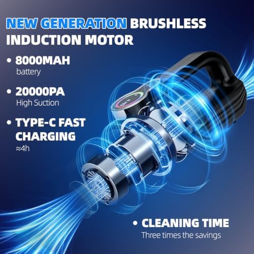 Car Vacuum Portable Cordless, 20000Pa Handheld Vacuum Cordless & Air Duster