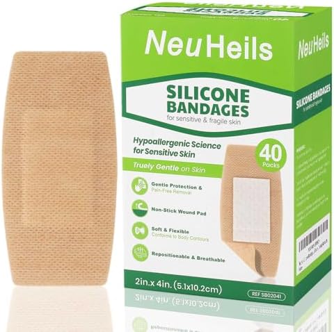 Silicone Bandages for Sensitive Skin 2x4 Inch Large, 40 Pack