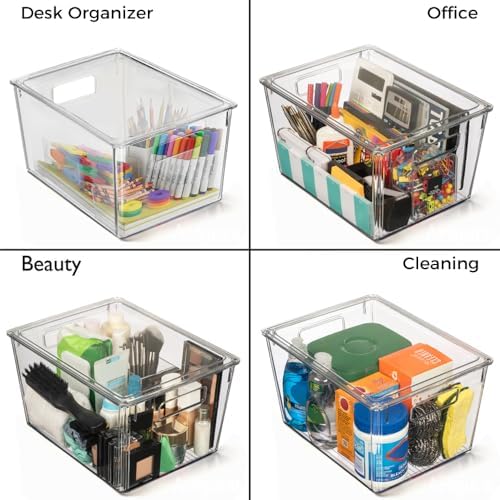 Storage Bin with Lid, Pantry & Desk Organizer, XL, 4 Pack