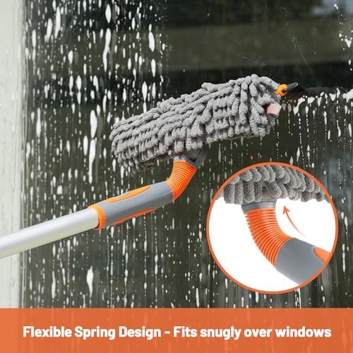 2-in-1 Window Cleaner Tool, 64'' Window Squeegee for Home, Window Cleaning Squeegee Kit with Telescopic Pole, Window Washing Kit with Rotatable Bendable Head(Threaded + Telescopic) - EAW01