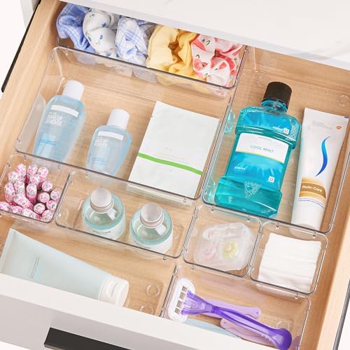25 Pack Clear Plastic Drawer Organizers with Non-slip Rubber Pads