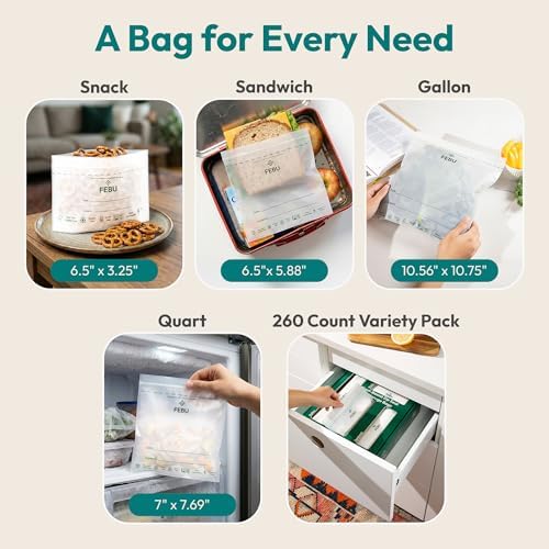 Compostable Food Storage Bags Variety Pack, 260 Count