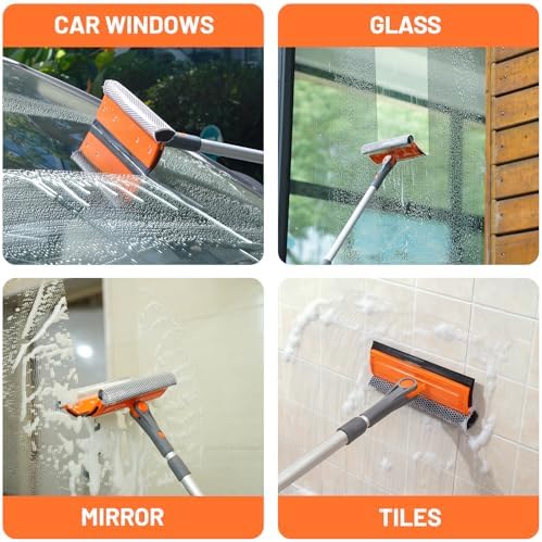 Professional Window Squeegee, 2-in-1 Rotatable Squeegee for Window Cleaning Kit, Window Cleaner Tool, Window Washing Equipment Kit with Extension Pole (20''-30'') for Shower/Windshield