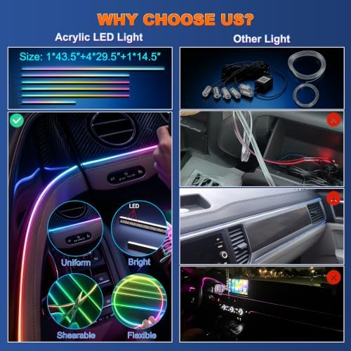Interior Car LED Strip Lights, Car Ambient Lighting App Control