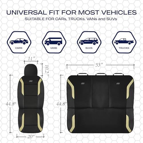 Skechers Memory Foam Car Seat Covers, Air Cool Mesh Thick Seat Covers, Car Seat Full Sets Airbag Compatible, Automotive Comfort Protection for Most Cars,Vans,Trucks, SUVs,Beige
