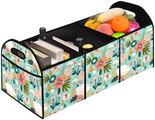 Flower Car Trunk Organizer Storage Box Collapsible Non-Slip Automotive Organizer Vehicle Organization