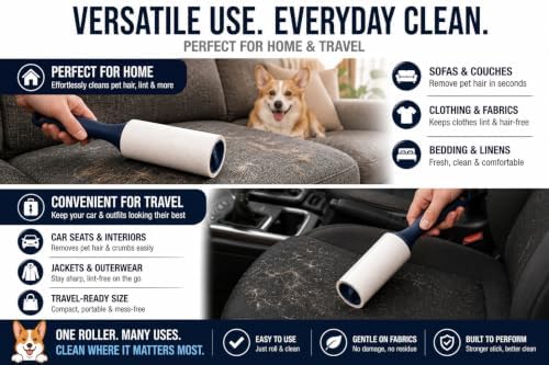 Extra Sticky Lint Roller for Pet Hair, 6 Pack 600 Sheets