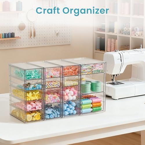 4 Set Acrylic Desk Organizer with 16 Drawers for Office, Makeup