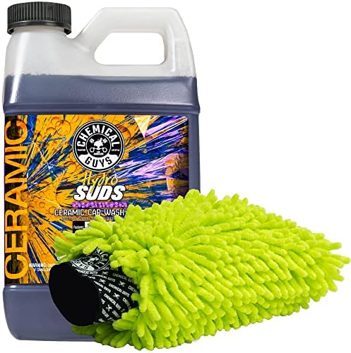 CWS_212_64M Car Wash Starter Bundle - HydroSuds Ceramic SiO2 Shine High Foaming Car Wash Soap, 64 oz, Berry Scent + Chenille Wash Mitt (2 Items) Works on Cars, Trucks, SUVs, RVs & More