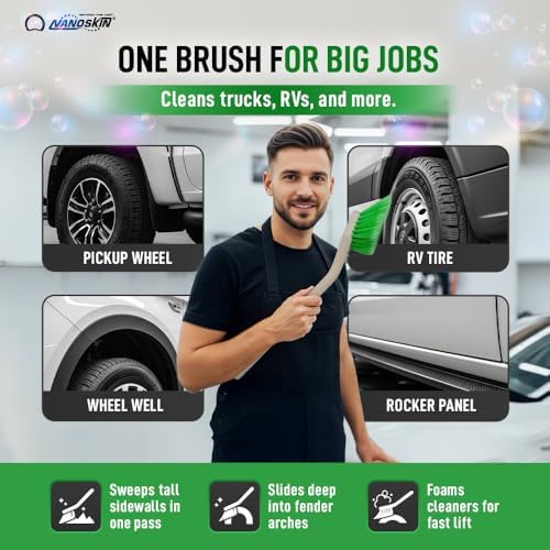 Tire and Wheel Brush Cleans Deep for Trucks and RVs, 20"