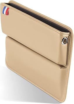 Pissente Car Seat Ga p Organizer 1Pc 31 x 25 x 5.5cm Leather Storage Box Universal Console Catcher (Beige)