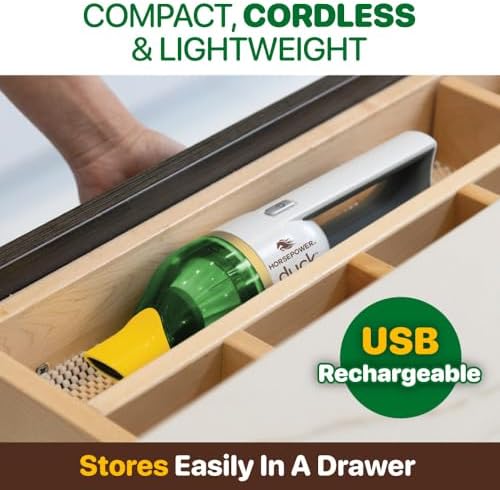 Duck Compact Cordless Vacuum, Ultra-Powerful Upgraded Battery for Extra-Long Run Time, AS SEEN ON TV, Strong Suction, Easy to Store, Portable & Rechargeable. Home & Auto (Duck Gold)