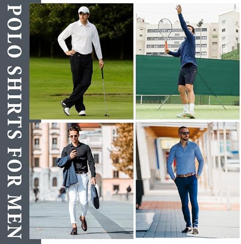5 Pack Polo Shirts for Men Long Sleeve Casual Collared Golf Shirt