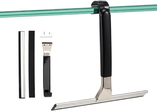 10" Wide Stainless Steel All-Purpose Shower Squeegee for Glass Doors, Shower Glass Squeegee with Hook, Squeegee for Shower Glass, Tile, Bathroom, Car Glass, Mirror
