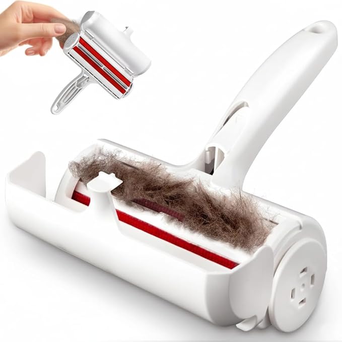 KIRLI Pet Hair Roller, Fur Remover Tool with Built-in Fur bin, Reusable Lint Roller for Pet Hair, Multi-Surface Furniture Clothing, Couch, Carpet, Bedding Cat and Dog Hair Remover (White)