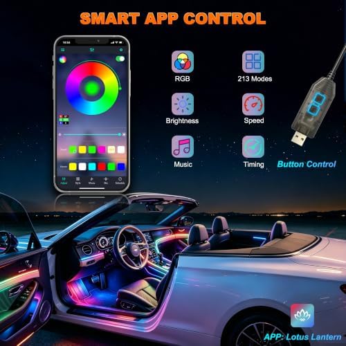 Interior Car LED Strip Lights, Car Ambient Lighting App Control