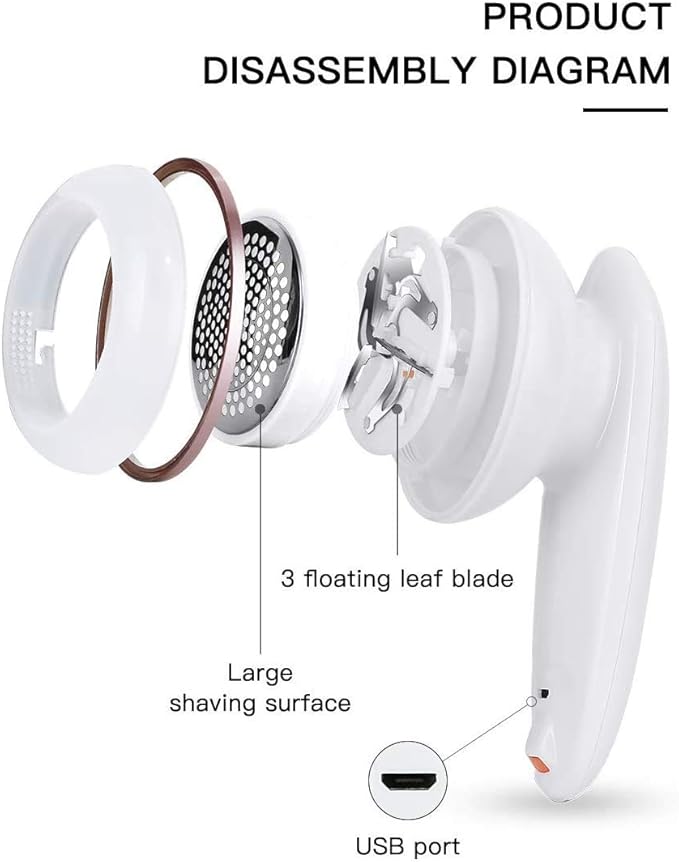 Lint Remover Shaver LtYioe Fabric Shaver USB Rechargeable Sweater Shaver Fabric Fuzz Remover with 2 Blades and Clean Brush, Battery Operated, Ergonomic Handle Design, Lightweight and Portable(Silver)