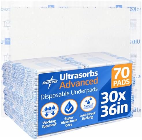 Ultrasorbs Advanced Extra Strength Drypads, 30" x 36", 70 Count, Super Absorbent Disposable Pads, Incontinence Bed Pads, Chucks Bed Pads, Elderly, 350 lb Repositioning Capacity