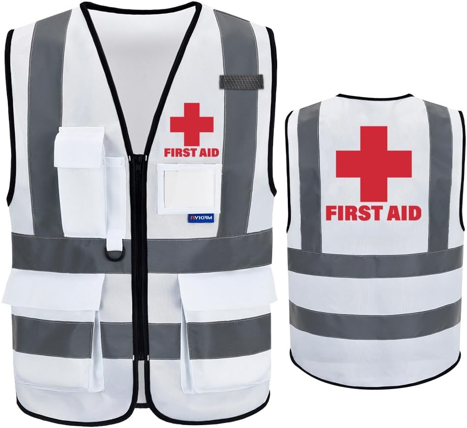 Reflective Security Safety Vests Heavy Duty with 7 Pockets and Front Zipper