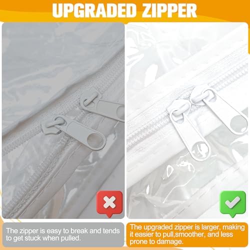 Plastic Storage Bags with Easy-Glide Zipper, Pack of 6, Durable Clear Vinyl Zippered Storage Bags for Clothes Sweaters Comforters Blankets Sheets Bedding (23.6 x 16.9 x 13.8 Inch, Transparent White)