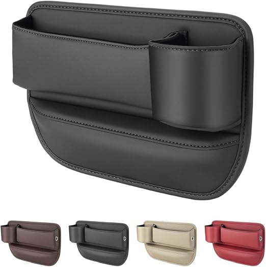 Car Leather Cup Holder Gap Bag,2025 Upgrade Car Storage Box with Cup Holder,Seat Storage Box Gap Filler Organizer for Gl
