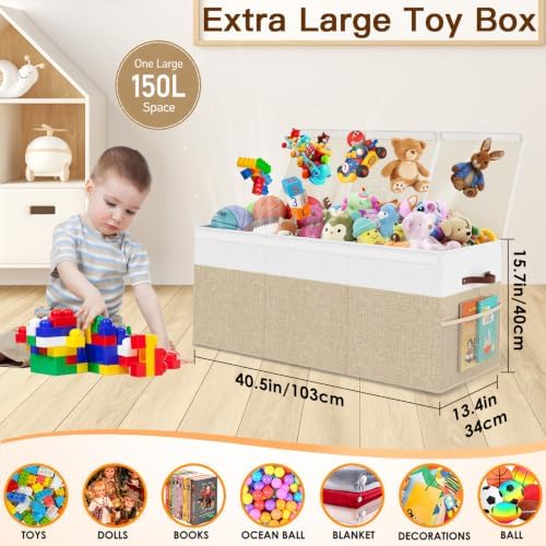 150L Extra Large Toy Storage Box with Lid for Boys Girls Nursery Playroom