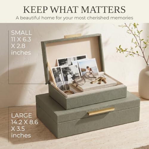 Decorative Storage Boxes with Lids - Set of 2 PU Leather Organizer Bins