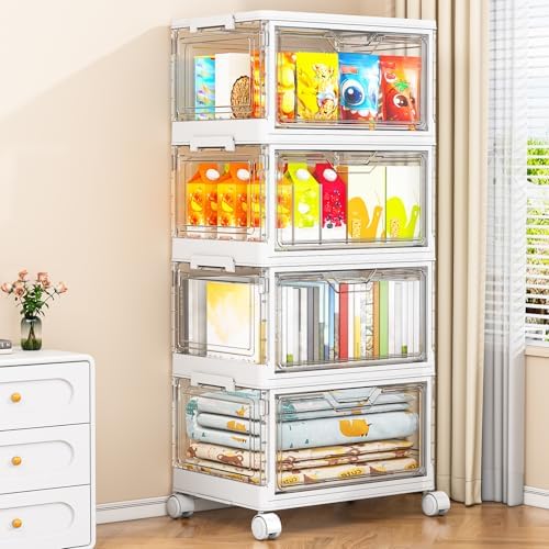 Clear Storage Bins with Lids - 4 Tier 32qt Plastic Stackable Bins